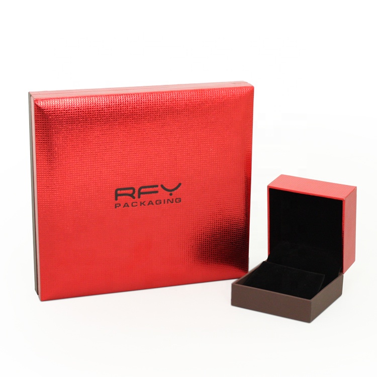 Luxury specialty red coated paper ring necklace packaging luxury custom lid and base cardboard jewelry box