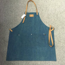 Vintage denim work aprons with leather strap for men