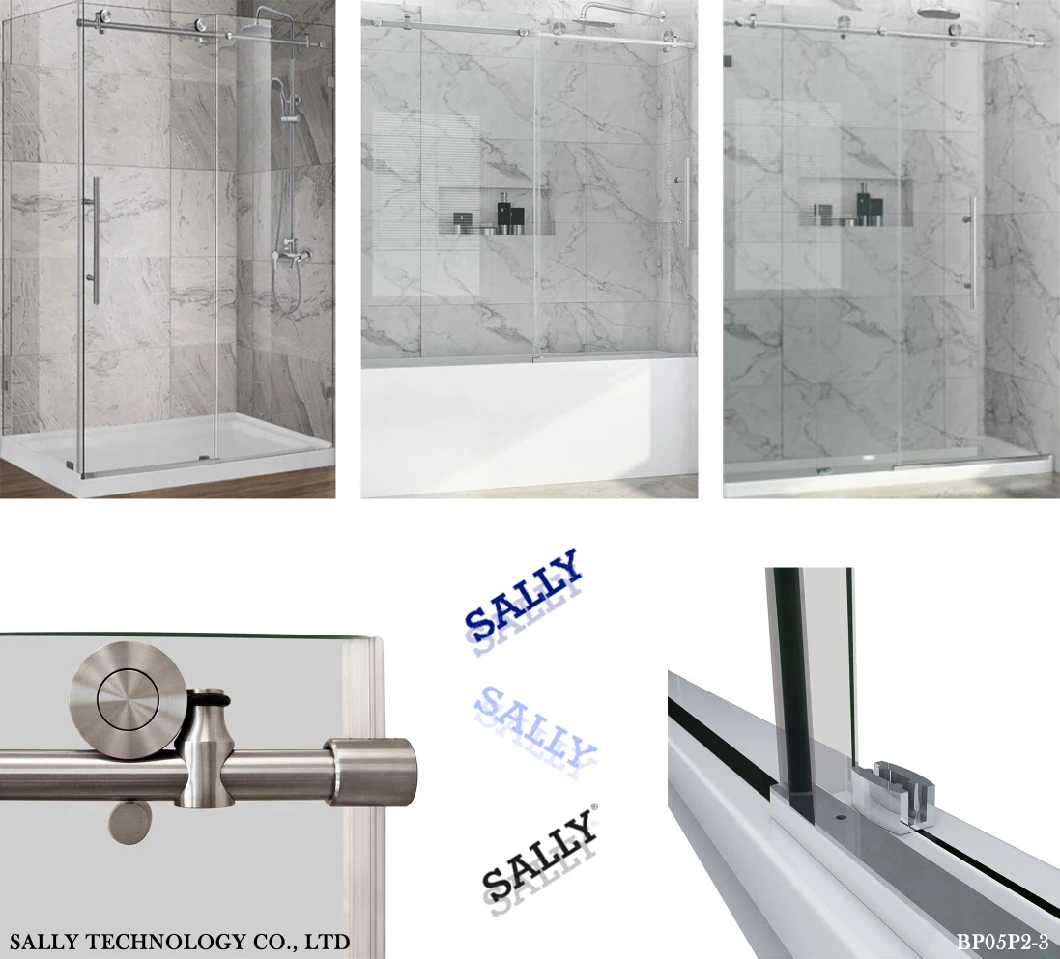 Sally Bathroom Alcove Enclosure Stainless Steel Rectangular Frameless Single Sliding Glass Shower Door