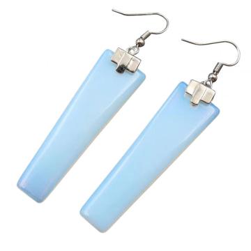 Healing Rose Quartz Drop Earrings Geometric Rectangle Gemstone Dangle Ear Jewelry for Women Girls