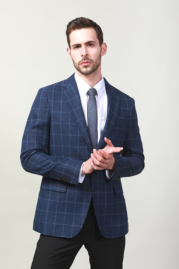 MEN'S NAVY CHECK SUIT JACKET