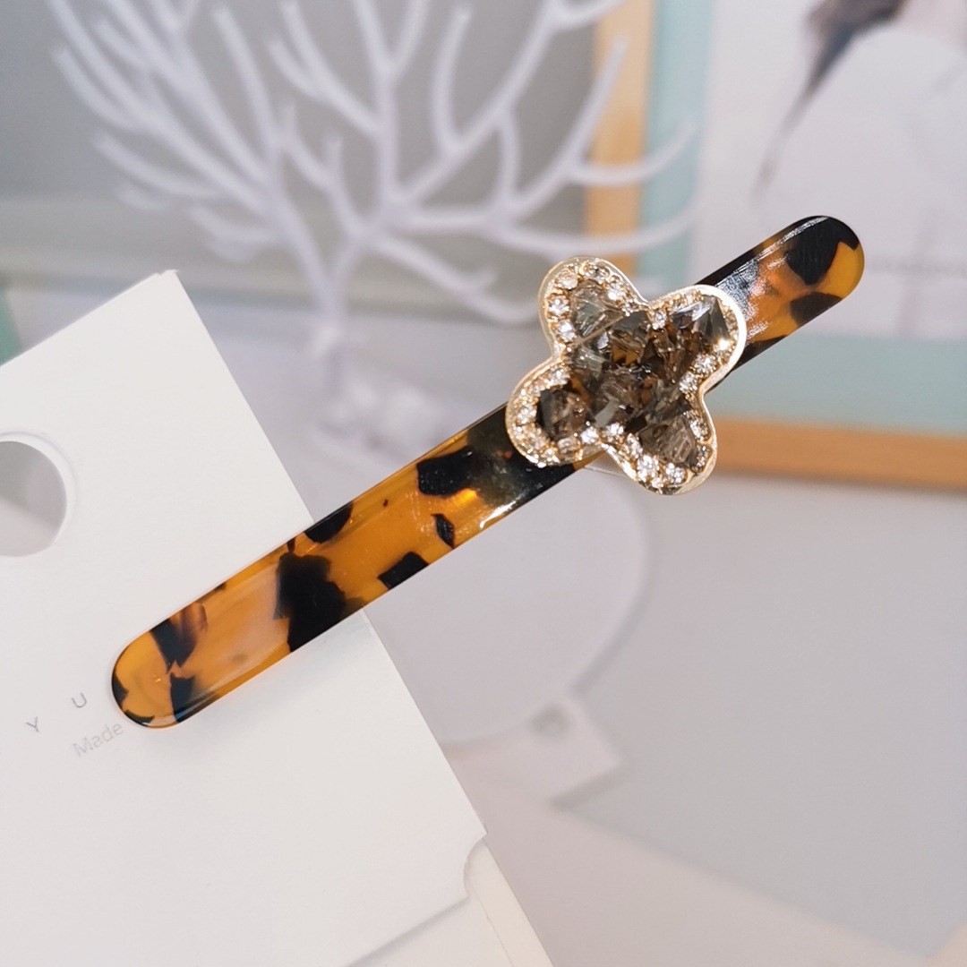 24 Models Long Square Leopard Rhinestone Hair Pins Acetate Hair Clips Woman Hair Jewelry Custom