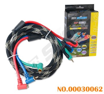 Elbow 3 RCA to 3 RCA Straight Male to Male Component Video Cable (AV-638-1.8m-Component Cable)