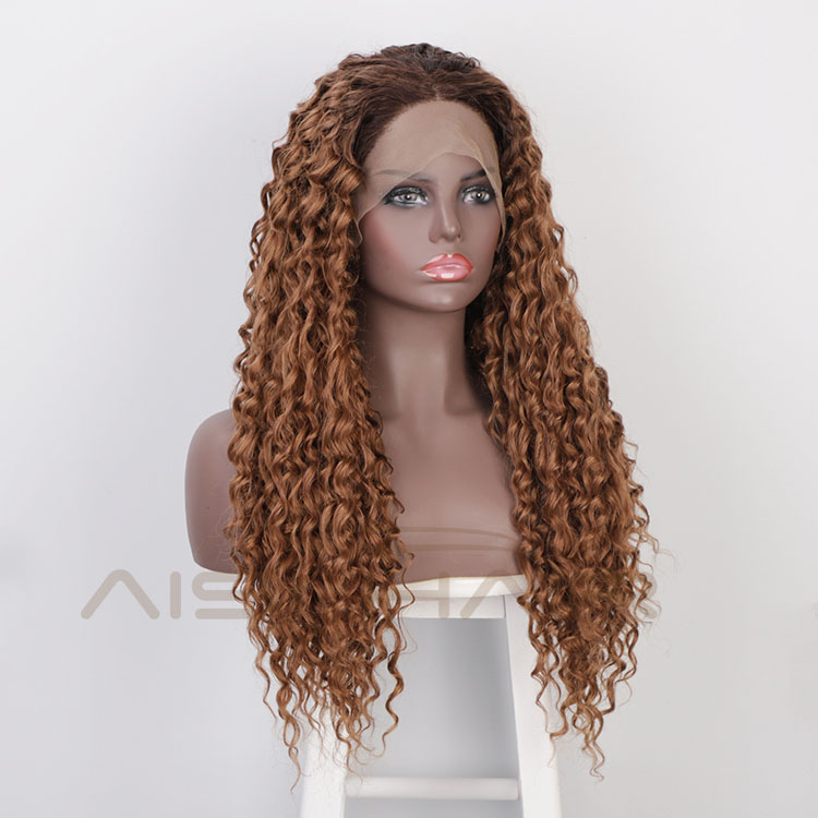 Aisi Hair New Design Long Wavy Ombre Brown Wig Afro Kinky Curly Swiss Lace Wig Curly Wave Lace Frontal Hair Wigs For Black Women