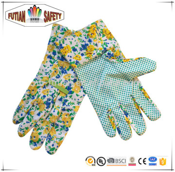 FTSAFETY Assorted Floral Print 100% Poly-cotton Clute Pattern Green PVC Dots Gareden Gloves