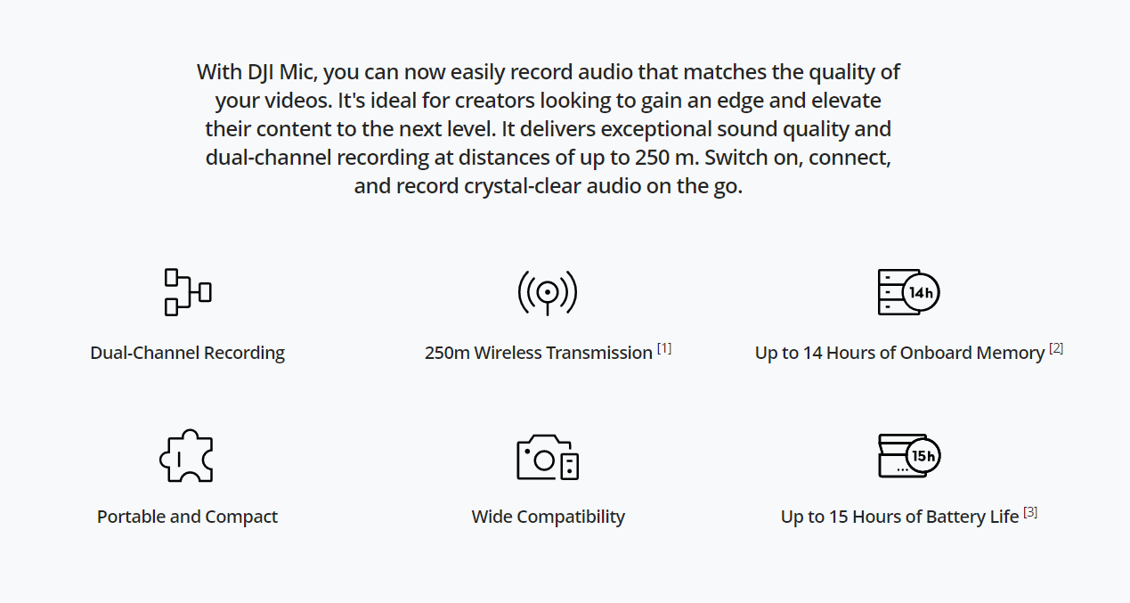 Hot Sale DJI Mic 250m Transmission Range Dual-Channel Recording Up to 14 Hours of Onboard Memory Portable and Compact