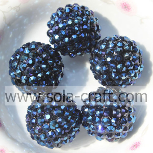 Wholesale Resin Rhinestone 20*22MM Dark Blue Solid Shinning Beads For Bracelets