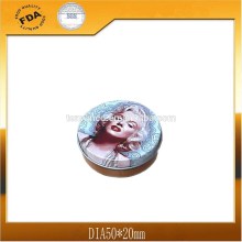 Round Cosmetics Tin Box with Special Hinge