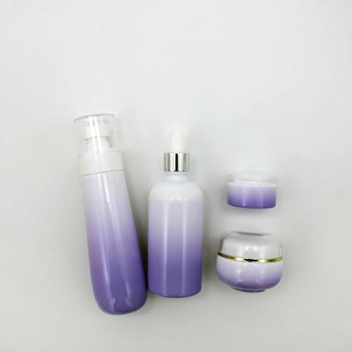 violet glass bottles and jars