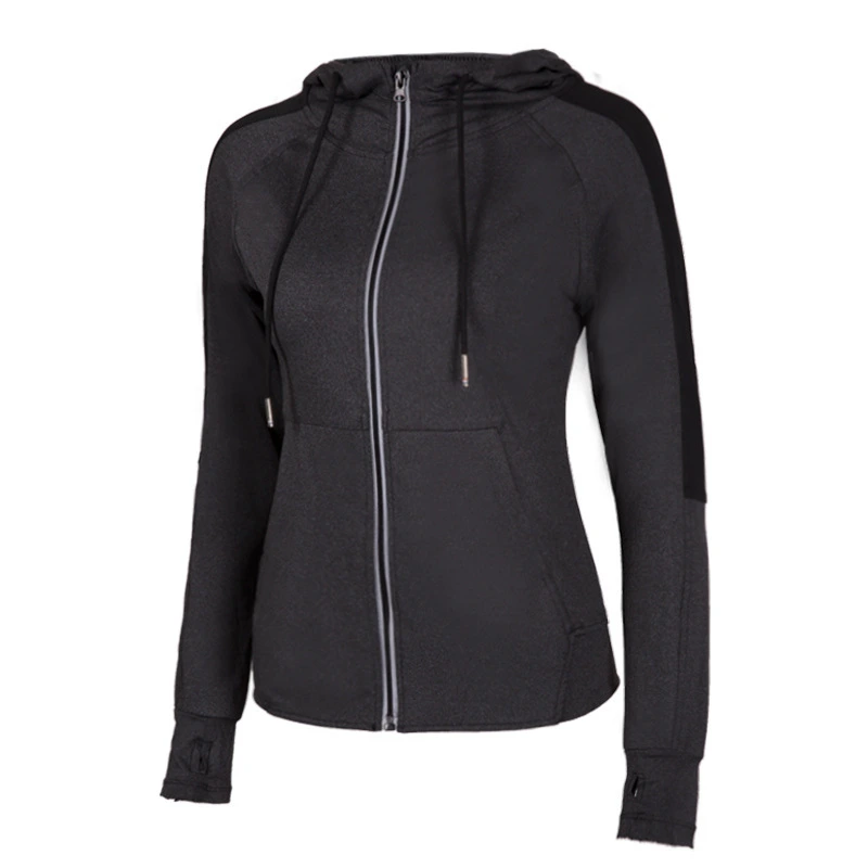 Women's Hooded Long Sleeve Workout Fast Dry Running Sweatshirt Gym Shirt Zipper Jacket Sports Tops