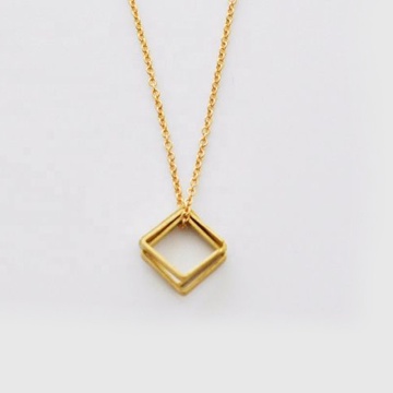 Saudi Style 14 Carat Gold Necklace with Square Dangle Charm