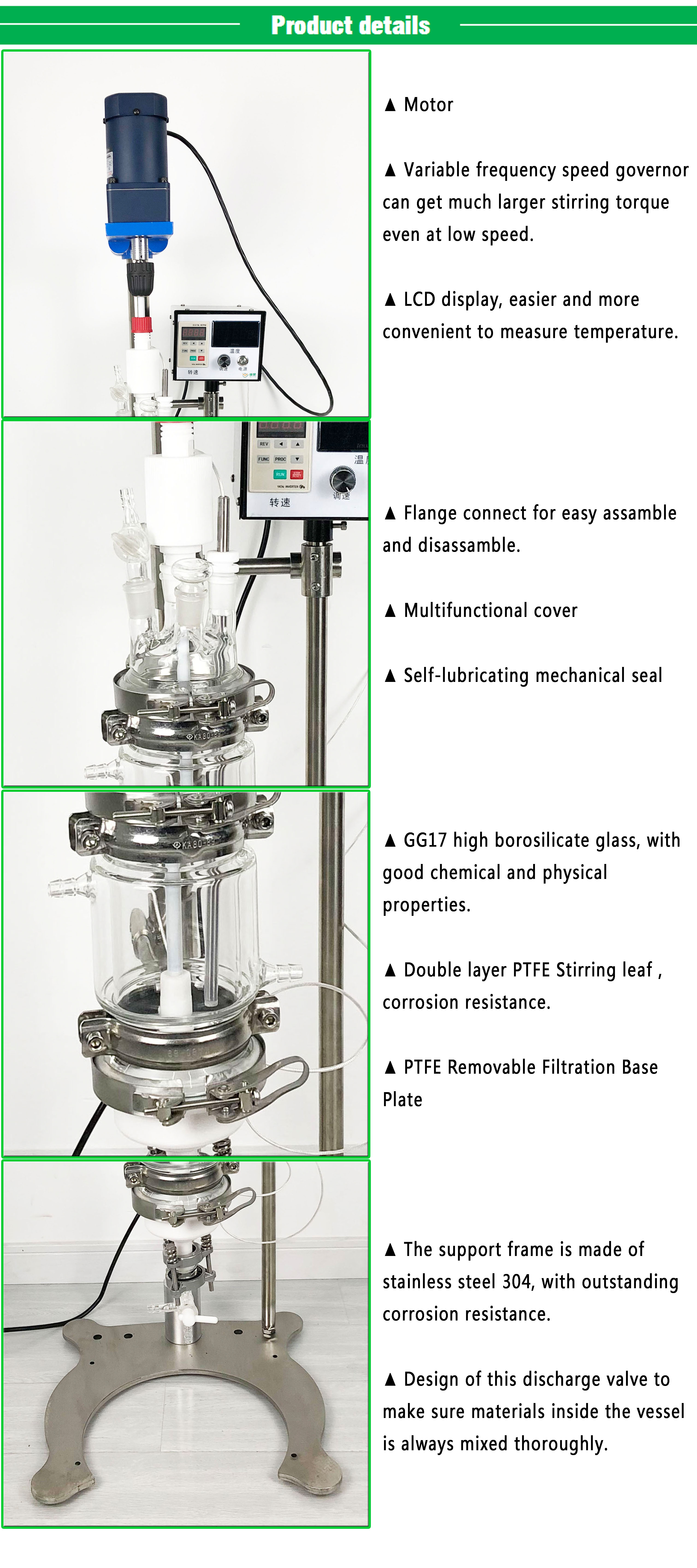 500ML Jacketed filter vacuum Glass Reactor with PTFE plate no contaminated