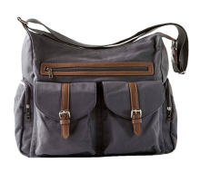 custom high quality canvas diaper bag with leather trim