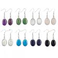 Natural Stone Oval Shape Dangle Earring Gemstone Crystal Hook Earrings Amethyst Quartz Hoop Charm Earring for Women Girl