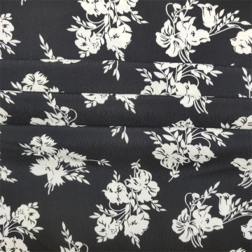Woven Rayon Crepe Fabric Black White Floral Fabrics