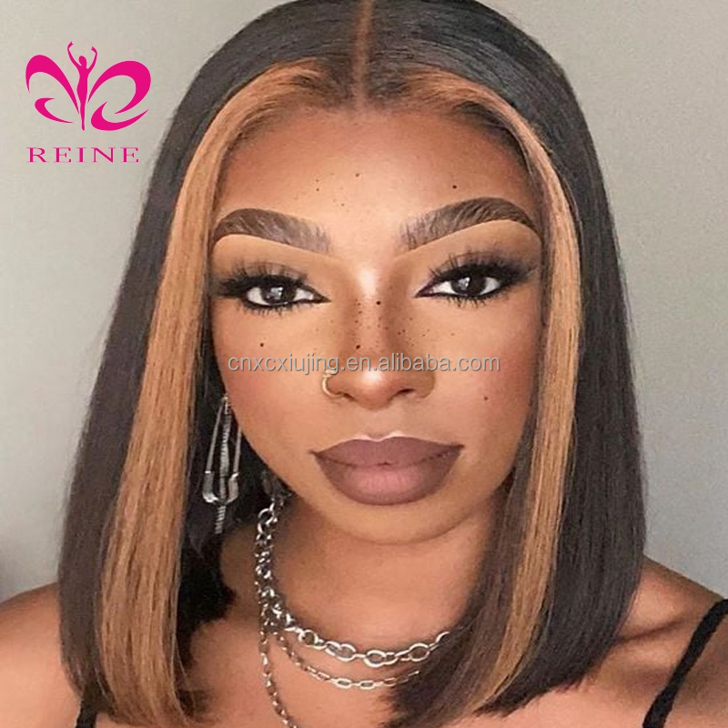 150% 4x4 Lace Closure Human Hair Wigs For Women #27 Highlight Wig Brazilian Remy Honey Blonde Ombre Short Bob Lace Closure Wigs