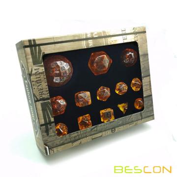 Bescon Amber Complete Polyhedral RPG Dice Set 13pcs D3-D100