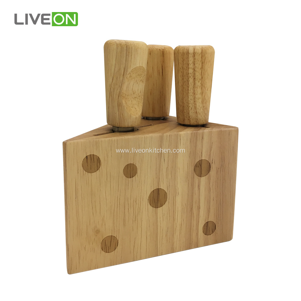 Rubber Wood Block Cheese Knife Set