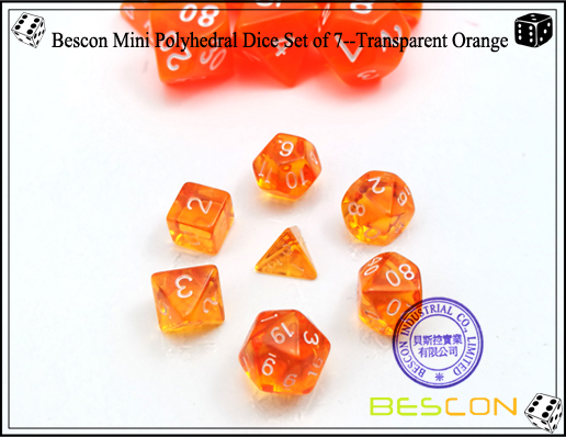 Juego de dados Bescon Mini Polyhedral de 7 - Naranja transparente-1 Bescon Mini Polyhedral Dice Set of 7--Transparent Orange-1