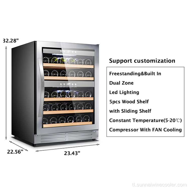 Imbakan ng gabinete 2 zone undercounter wine cooler freezer