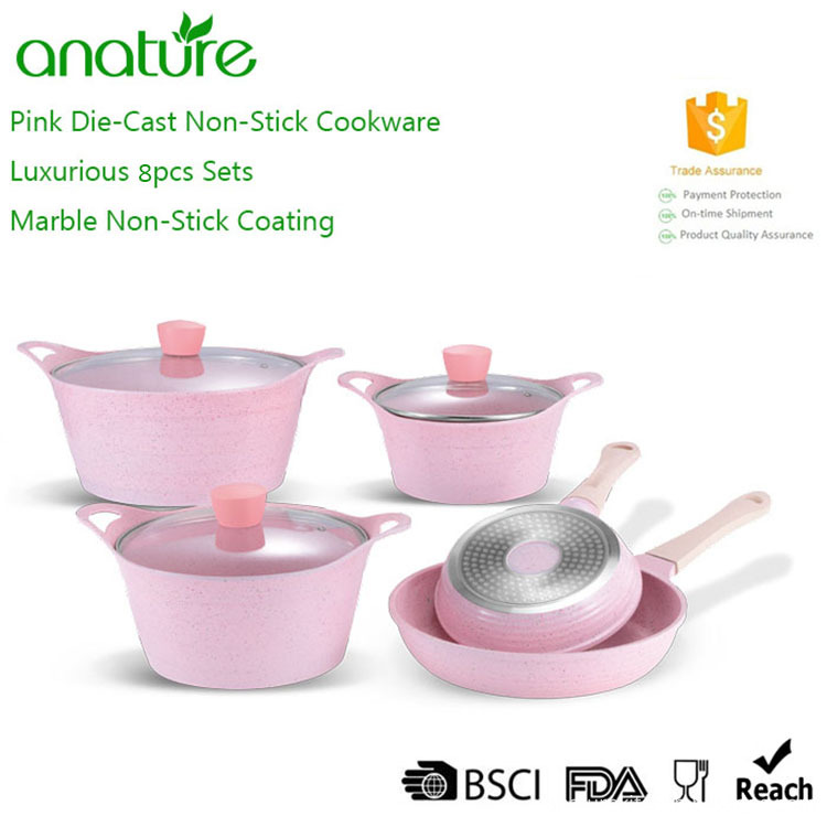 Pink Elegant Non Stick Ceramic Coating Cookware Set