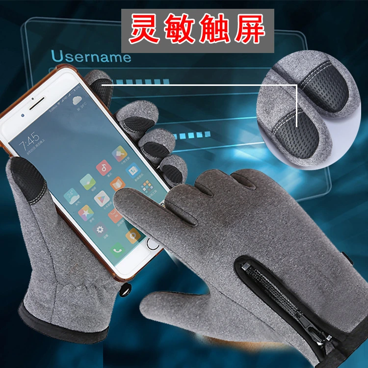 Wholesale Warm Fleece Windproof Waterproof Touch Screen Non-Slip Thick Zipper Outdoor Sports Gloves