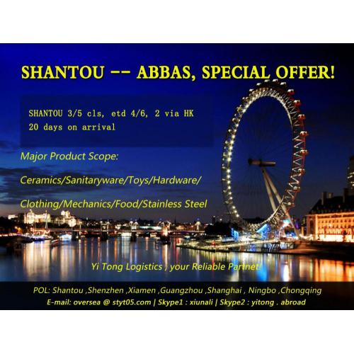 Mar de Shantou frete para Bandar Abbas