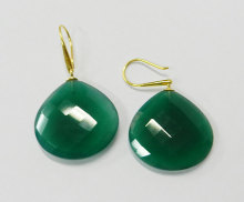 925 Sterling Gold Plated Green Onyx Gemston Earring