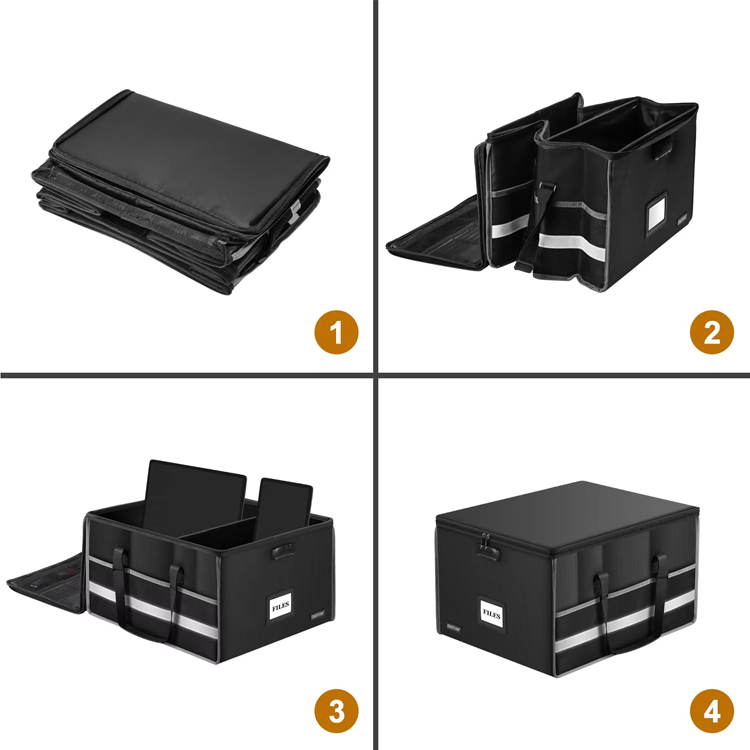 Portable Collapsible Fireproof File Storage Box Document Case with Lock for Home Office Letter Legal Folders