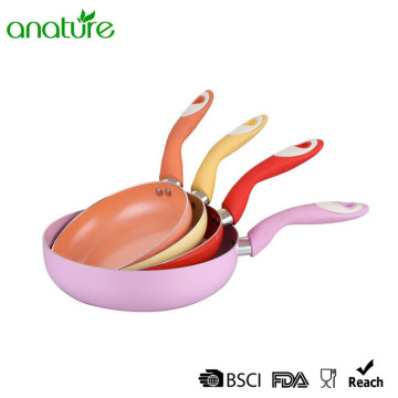 Curved Handle Color Nonstick Coating Fry Pan