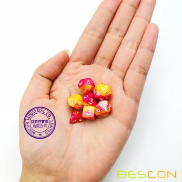 Bescon Mini Gemini Deux Tons Polyédriques RPG Dice Set 10MM, Petit Mini Jeu de rôle RPG Jeu Dice D4-D20 en Tube, Couleur de Sunglow