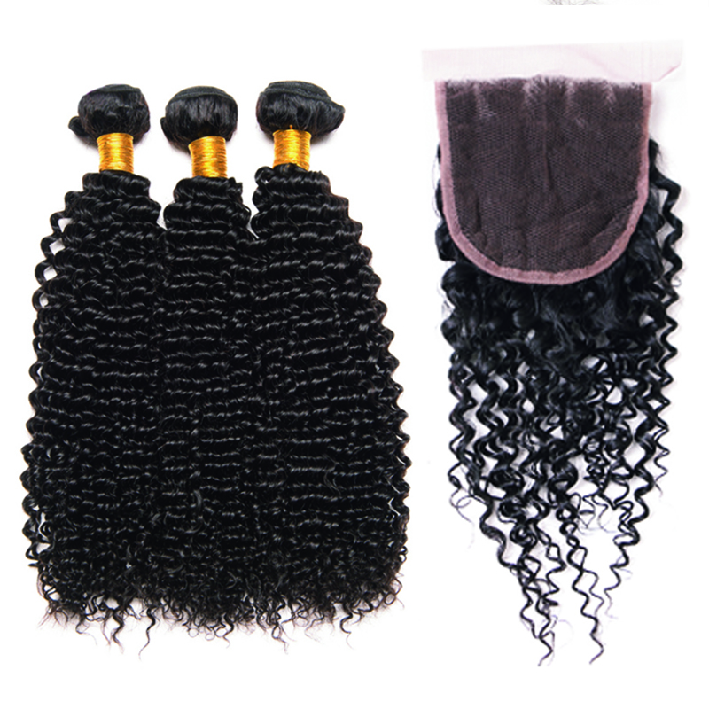 Cheap Raw Brazilian 100% Human Hair Kinky Curly Bundles With Closure Virgin Mink Brazilian Cuticle Aligned Hair Extensions