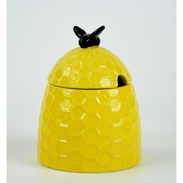 Yellow bee shape food canister ceramic with lid