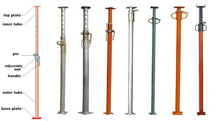 adjustable pole for construction support props with u head color painting steel prop