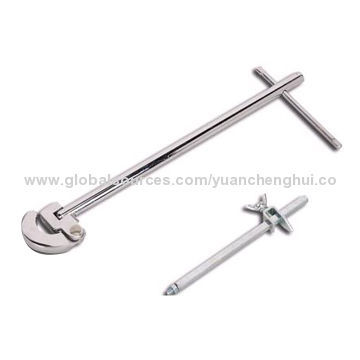 Basin wrench, steel, chrome plating