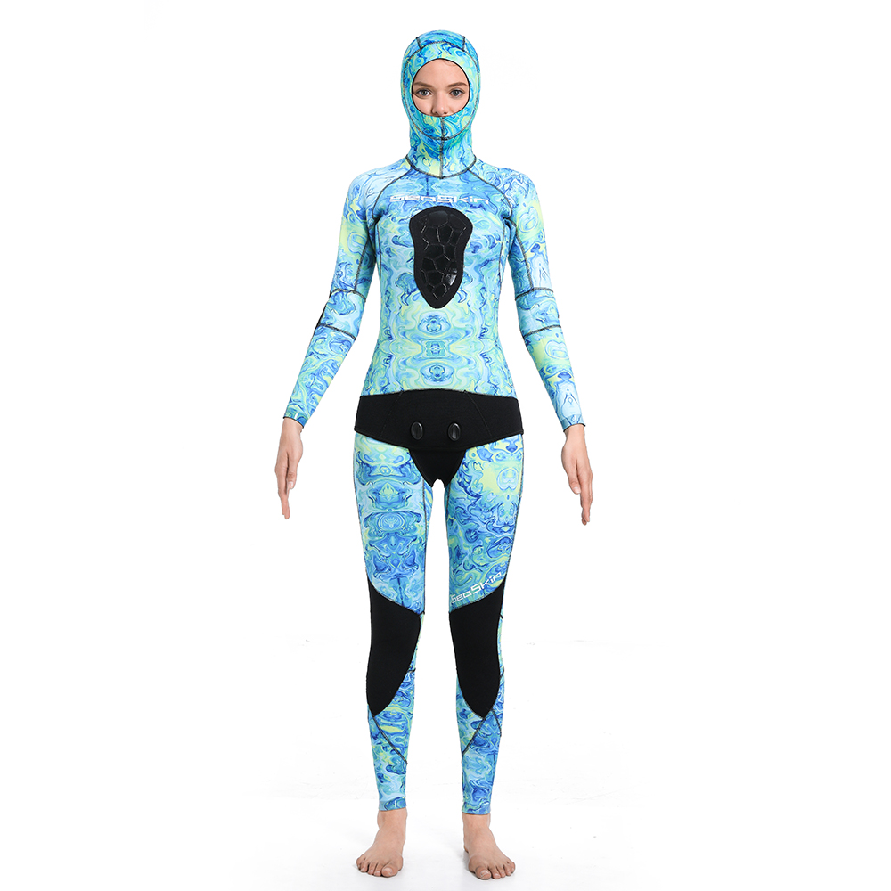 Seaskin dames bleu océan camouflage spearfishing costumes