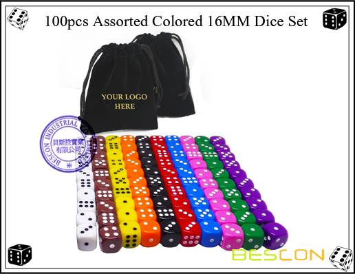 100pcs Assorted Colored 16MM Dice Set 100pcs Assorted Colored 16MM Dice Set