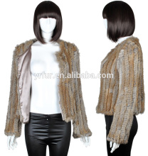 YR503 Fashion Women Yarn Knit Real Rabbit Fur Jacket