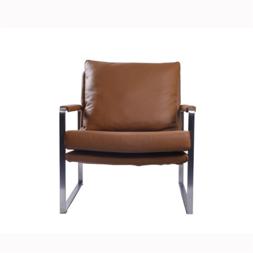 Modern Zara Stainless Steel Leather Chaise Lounge Chairs