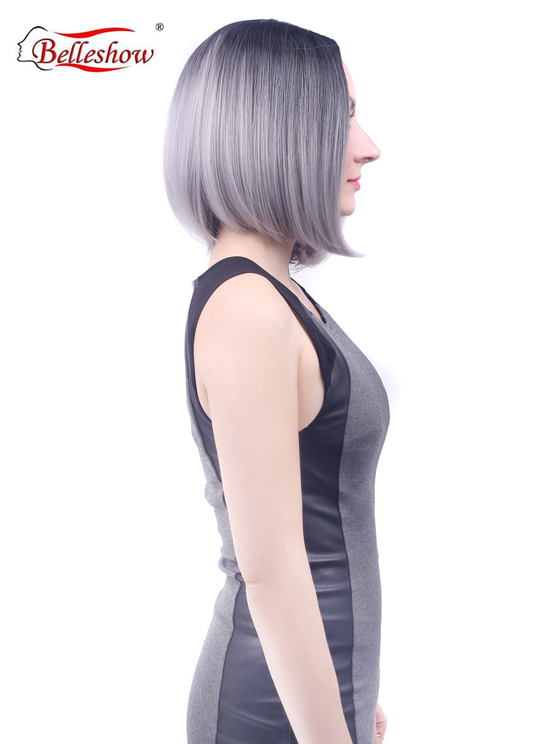 Hot sell bobo head wig  bob head split short wig black gradient granny gray short hair wholesale bob wig