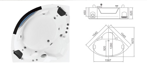 2 person acrylic triangle hot tathtub