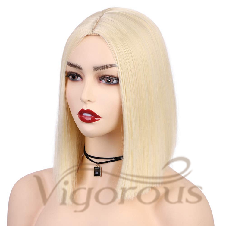 Vigorous Cheap Price Shoulder Length Silky Straight Middle Part Machine Made Cosplay Bob For Black Women Synthetic Hair Wigs