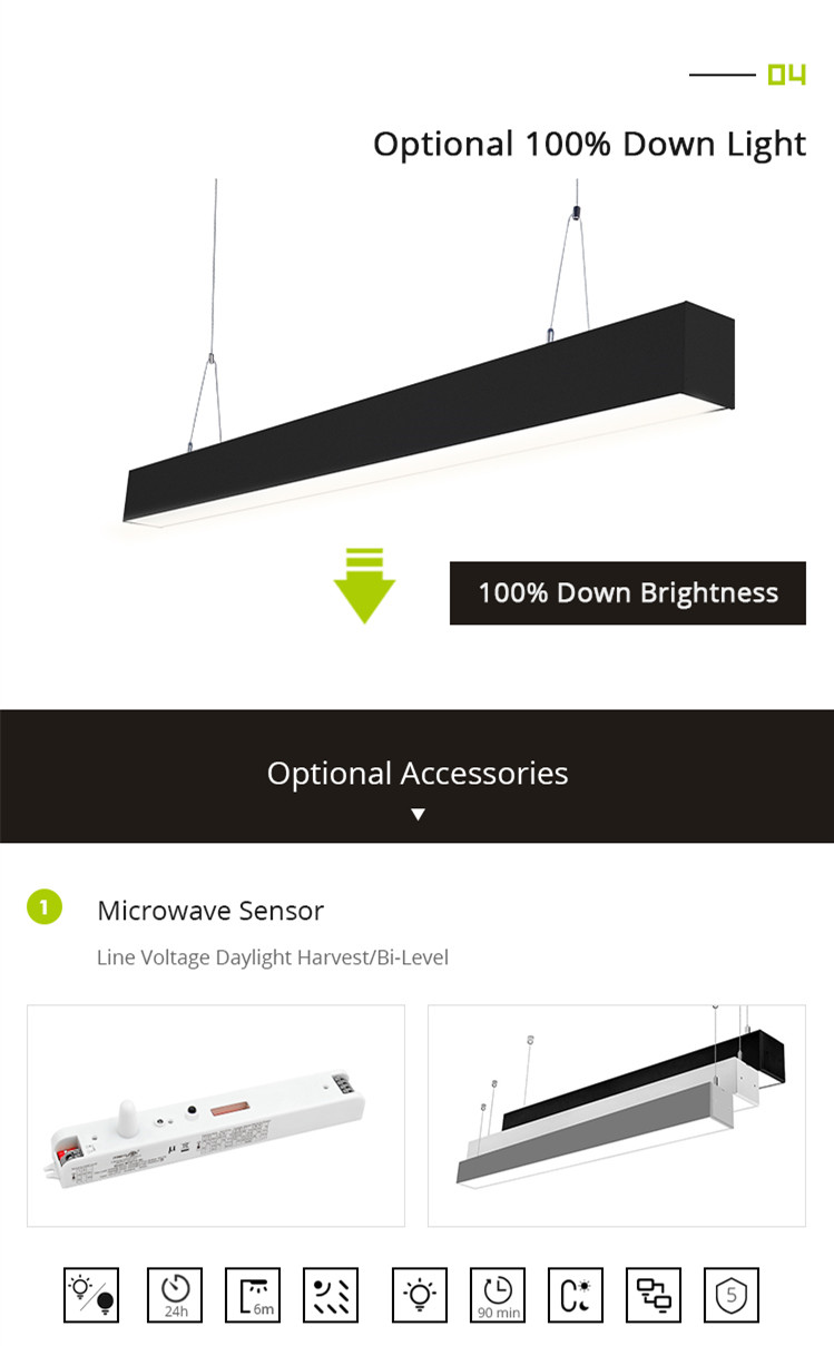 UGR 19 130LM Black Linear Light Fixture, Led Linear Wall Washer, Suspended Led Strip Light