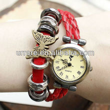 Butterfly Slide Beads Simple Round Red Leather Wrap Watch
