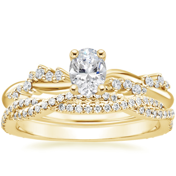 14K Gold Oval Diamond Pave Ring Set