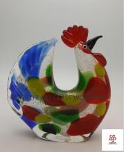 Glass Display Colorful Rooster Sculpture