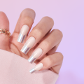 Holographic french long coffin nude false nails kit