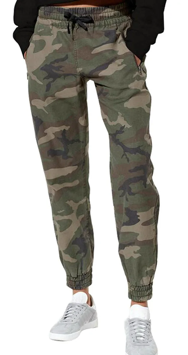 Womens Elastic Waist Camo Haren Workout Casual Trouser