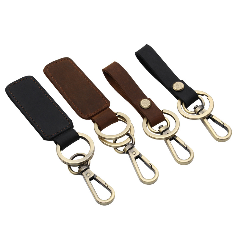 Retro Men Car Home School Key Ring PU Leather Metal Ring Solid Color PU Key Chain High Quality Customized Color Size