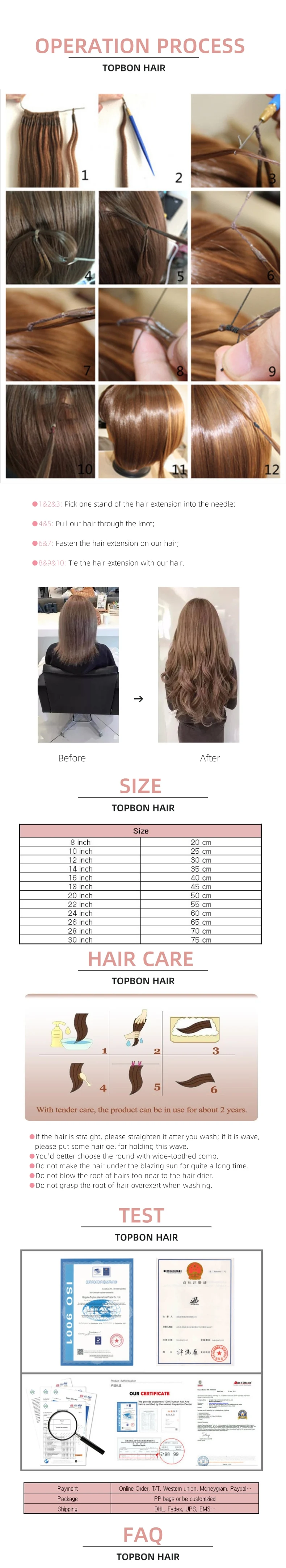 Top Quality 100% Hair Extension Brazilian Virgin Human Hair Knot Thread Hair Extension Remy Hair